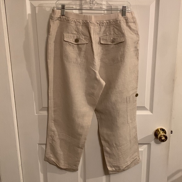 Linen Natural Rolled Hem Crops - Picture 2 of 14